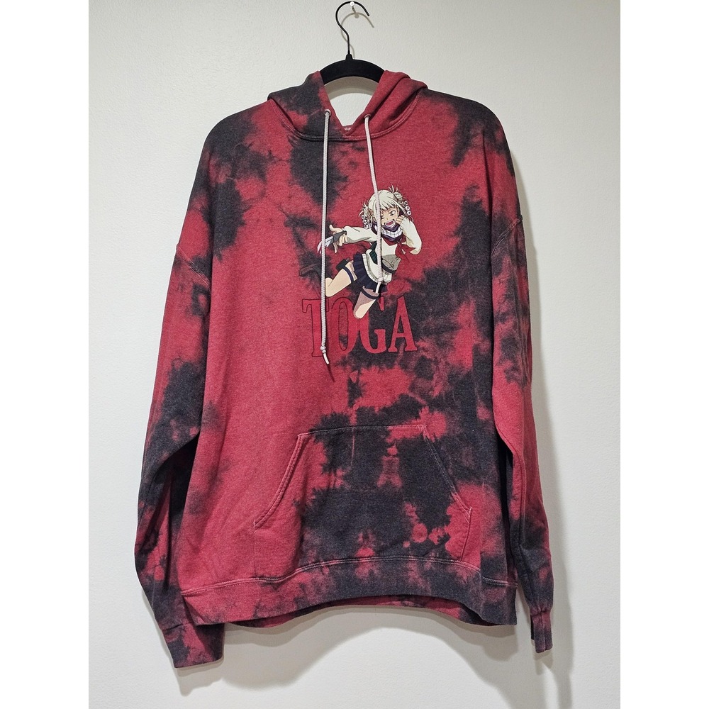 My Hero Academia Hoodie Mens XL Red Tie Dye Himiko Toga Graphic Fleece Pullover